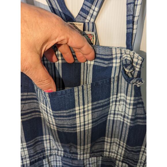 Vintage Sophisticates 90's Plaid Overalls Cotton Blue White Plaid Wide Leg Sz S - Picture 7 of 9